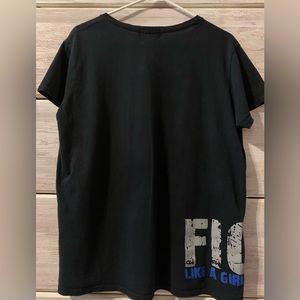 Fight Like a Girl V-Neck with Blue Ribbon